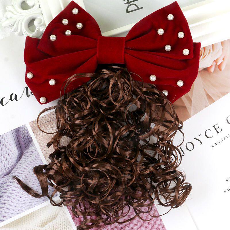 儿童假发大蝴蝶结可爱甜美小女孩流行头饰韩版波浪卷公主造型发夹