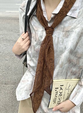 复古腰果丝带领巾丝巾女2026新款高级感时尚气质围脖围巾穿搭配饰
