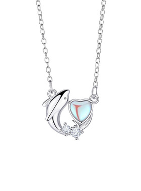 原创夏日海岛系列海豚项链女轻奢小众渐变爱心不锈钢锁骨链