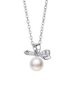 原创在逃公主系列仿珍珠蝴蝶结项链女款轻奢ins不锈钢锁骨链