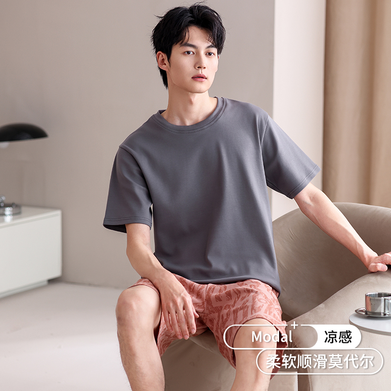 莫代尔男士睡衣夏季2025新款简约高级感短袖短裤可外穿家居服套装