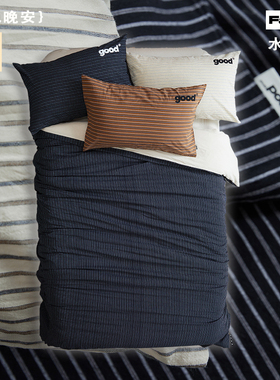 美好商店at home四件套{黑色晚安}100全棉家纺床品色织水洗棉条纹