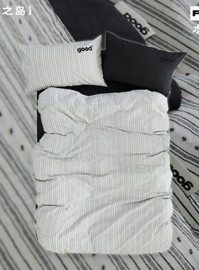 gohm{遗忘之岛}全棉水洗棉黑白色波点提花美好商店at home四件套