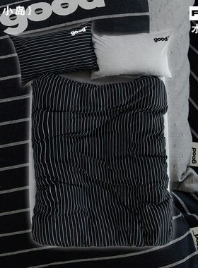 gohm{黑礁小岛}全棉水洗棉黑白条纹极简美好商店at home四件套