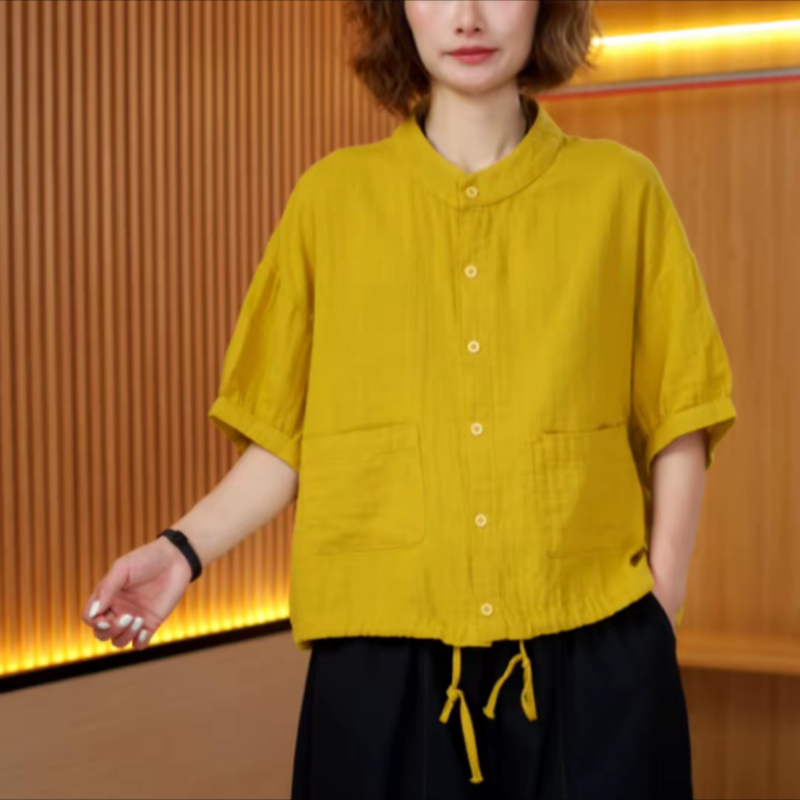 2026新款夏季休闲百搭中袖宽松显瘦立体口袋女士衬衫气质洋气上衣