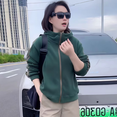 2025秋冬季新款保暖卫衣连帽女长袖短外套运动双面奥粒绒加厚潮