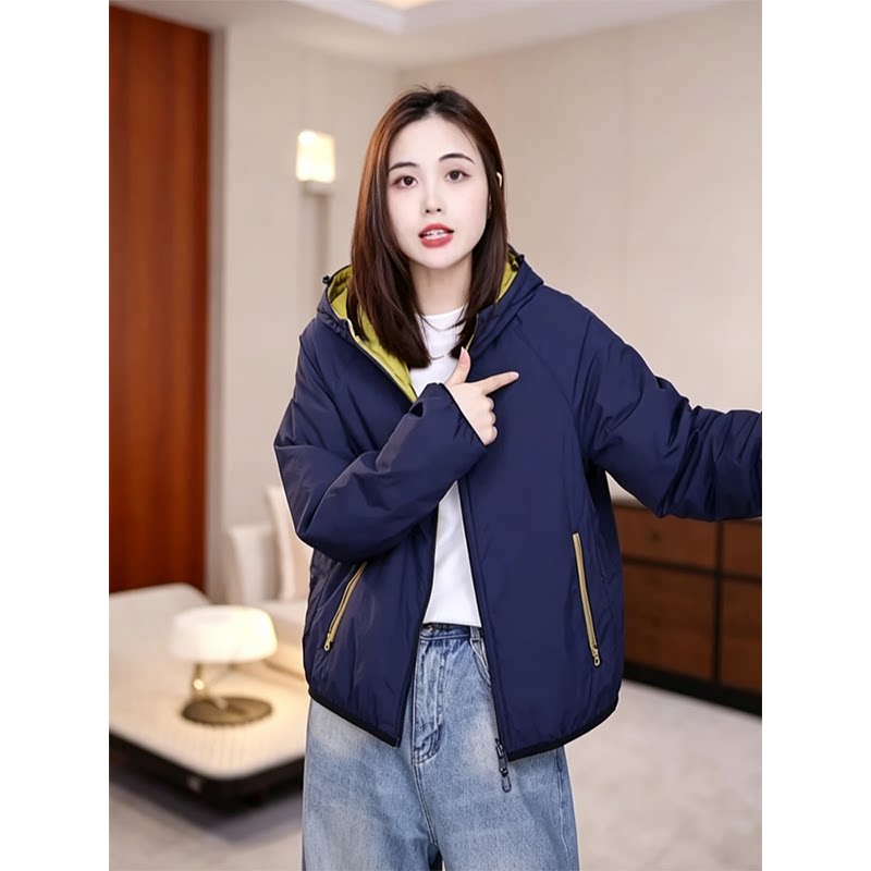 时尚休闲洋气棉服女2026冬季新款双面穿保暖连帽显瘦百搭棉衣外套