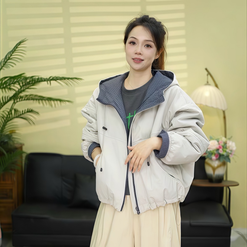 撞色时尚休闲棉衣外套女