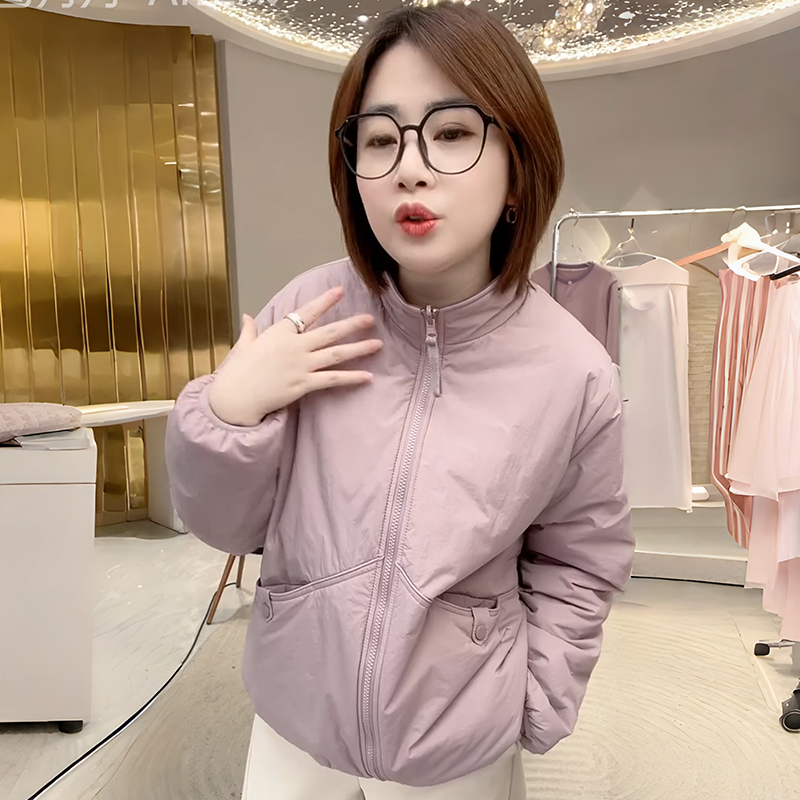 2025年冬季新款保暖双面穿棉服女立领拉链撞色保暖显瘦休闲棉衣潮