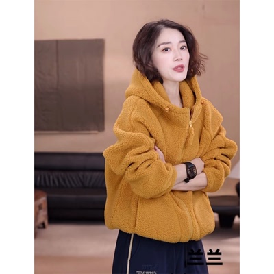 洋气时尚连帽颗粒绒奥粒绒外套