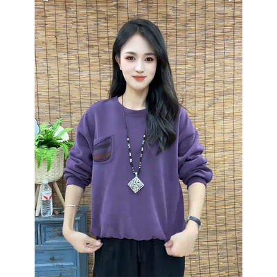 洋气拼色圆领卫衣女2025年秋季