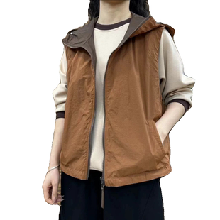 2025年春秋季新款两面穿坎肩马甲宽松韩版显瘦大码连帽马夹外套女