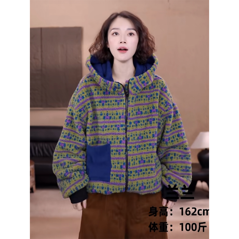 2025年冬季新款欧货双面穿颗粒绒连帽棉服女加厚保暖口袋拉链外套,女装/女士精品,棉衣/棉服,淘宝优惠券,粉丝福利购,淘宝优惠卷