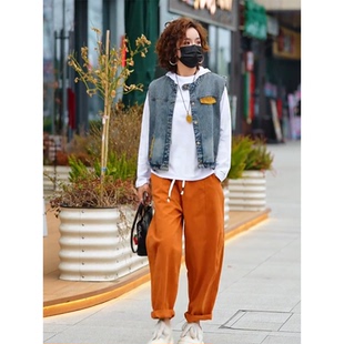 水洗棉休闲裤 2026春秋新款 白T恤 女百搭牛仔马甲 三件套 休闲套装