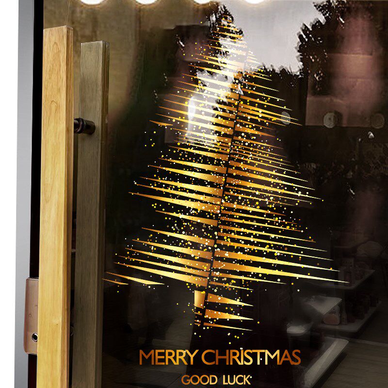 新品圣诞节装饰窗花卡q通彩色树布置窗贴橱窗贴画静电玻璃贴推拉