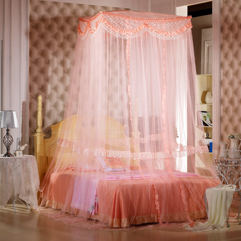 极速韩式公主蚊帐蕾丝圆顶蚊帐升级版加大加宽方顶吊Y顶欧式床幔