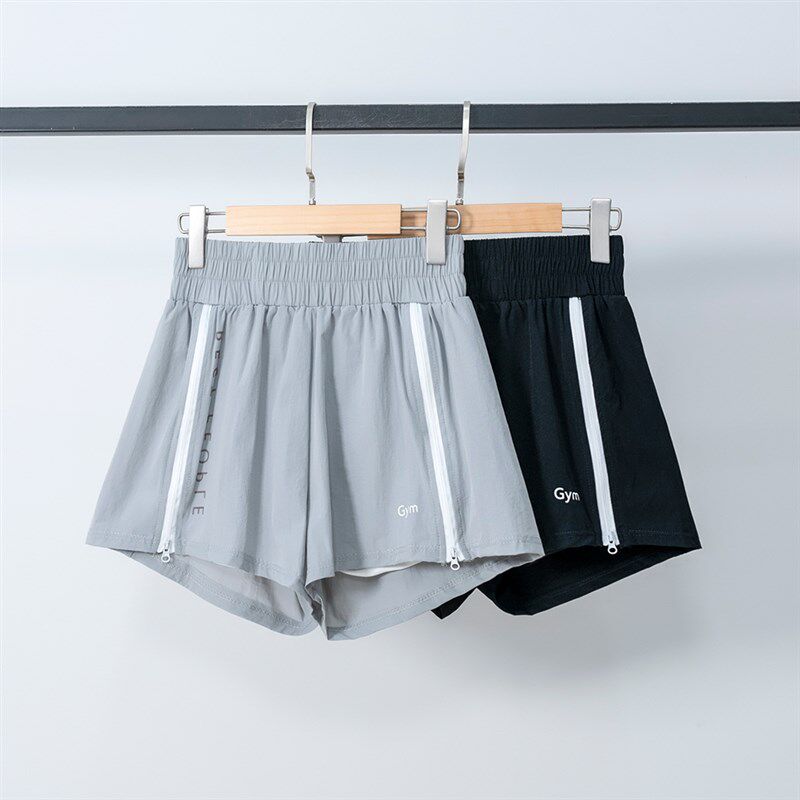 极速速干运动短裤女薄款侧拉链休闲健身跑步短P裤女夏防走光外穿
