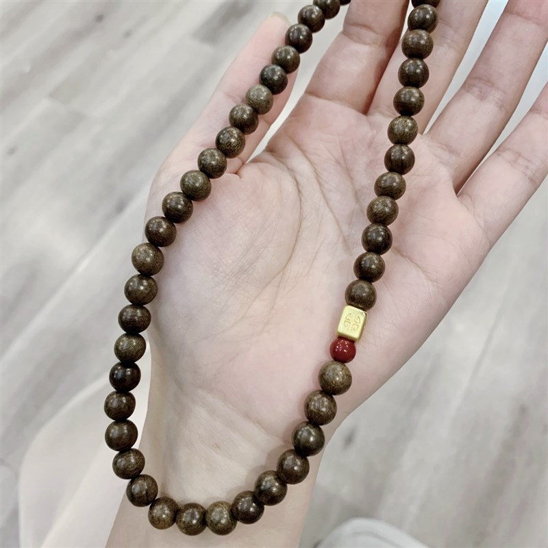 沉香两圈女款手链 搭配鎏金回纹珠和朱砂 女款R两圈手串 小红百搭