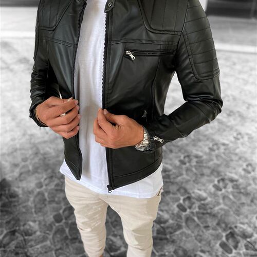 新品Slim Fit Narrow Cut ShouldeBr Detail Casual Male Leather