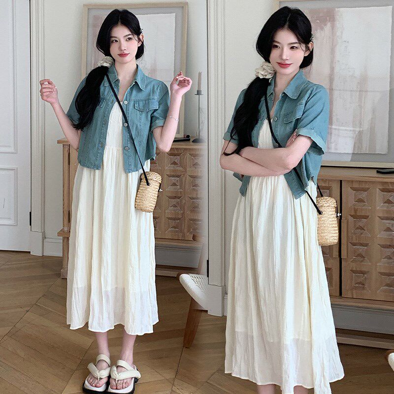 极速孕妇装夏装新l款连衣裙套装宽松显瘦洋气V领吊带裙时尚孕期裙