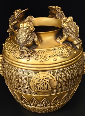 极速纯铜缸四方纳财金蟾招財进z宝铜缸聚宝盆大号缸客厅办公室店