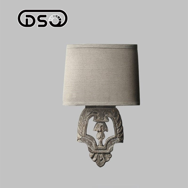 速发Retro Lamp Vintage Solid Wood Wall Lamp Manmade Engravin