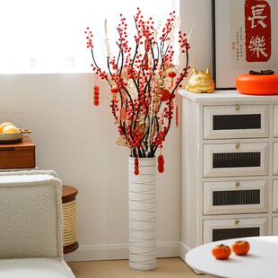 新品新年装饰品春节布置客厅仿真花假花I落地摆件红果子大件发财