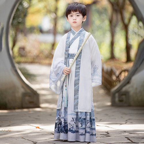 新品儿童汉服男童国学服中国风古B装女小学生书童服装三字经六一