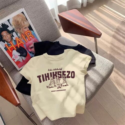 新品正肩圆领短袖t恤女夏季20z23新款纯棉小衫小个子修身辣妹短款