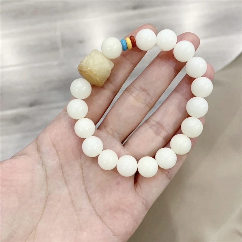 白玉菩提根10mmm搭配渐变醒狮单圈女款手链 文玩盘玩菩提手串