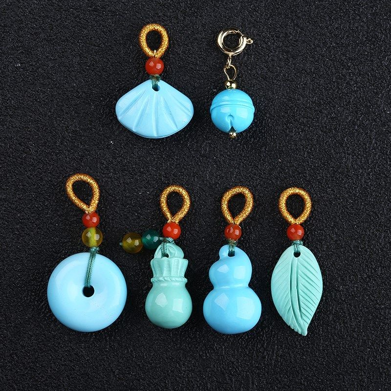 极速天然高瓷绿松石小配件如意莲花富甲平安N扣小滴溜手链吊坠diy