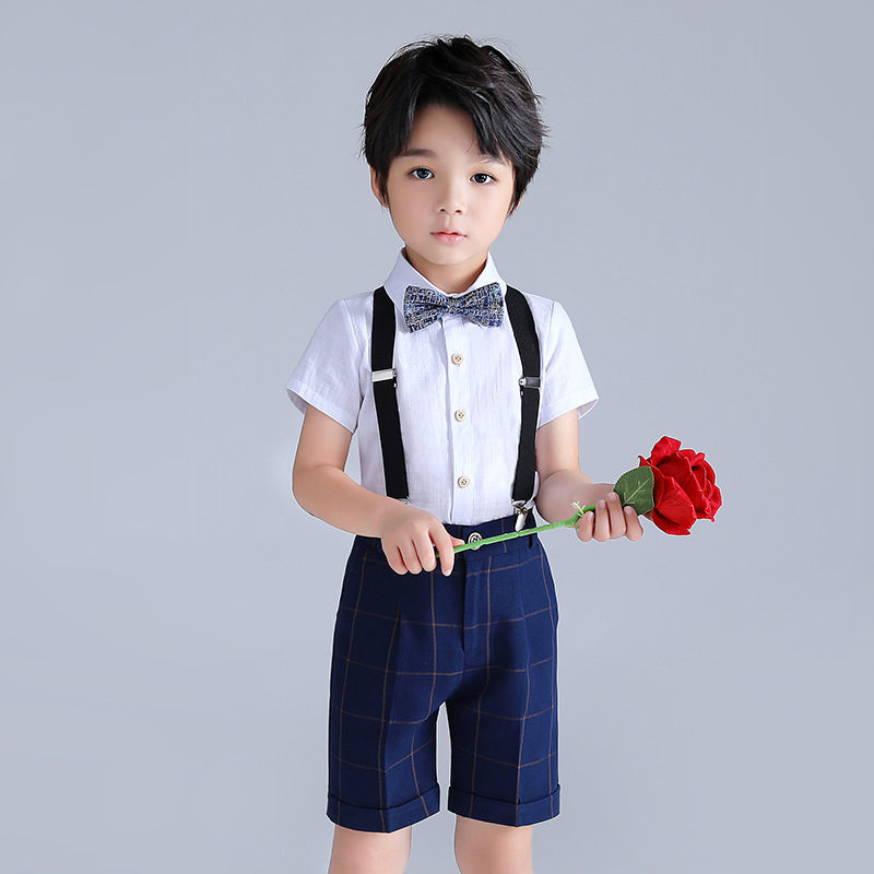 极速男童背带裤夏季帅气儿t童演出礼服套装短袖宝宝周岁礼服钢琴