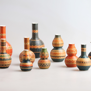 极速刘氏竹编瓷胎迷你花瓶纯手工C竹丝扣瓷非遗把玩件水培桌面茶