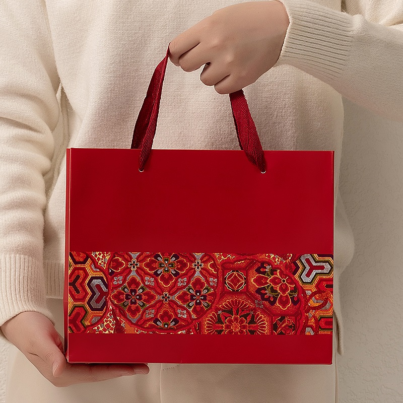 极速过年送礼袋子品年会红u色商务风手提虎年货包装随手礼品纸袋