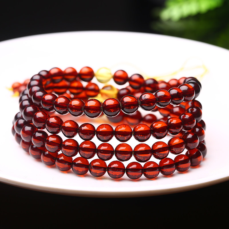 新品天然血珀手串琥珀蜜蜡手链多圈男女款手饰108颗Y佛珠念珠吊坠