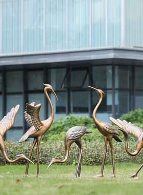 极速新中式户外仿铜抽象仙鹤玻璃钢雕塑楼K盘园林景观水池造景装