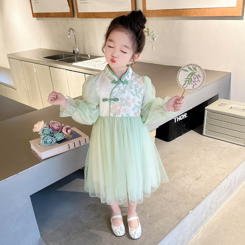 汉服女童连衣裙春装2024新款洋气儿童公主裙春秋款女宝宝国风裙子