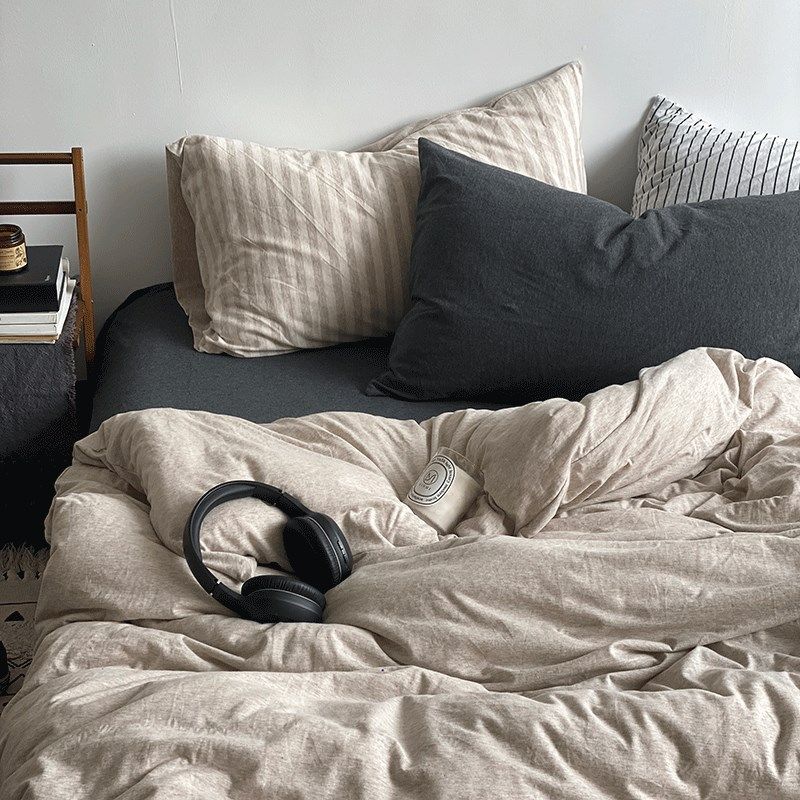 宗次的故乡/日式侘寂原木针织软糯素色床单四件套全棉床笠三件套