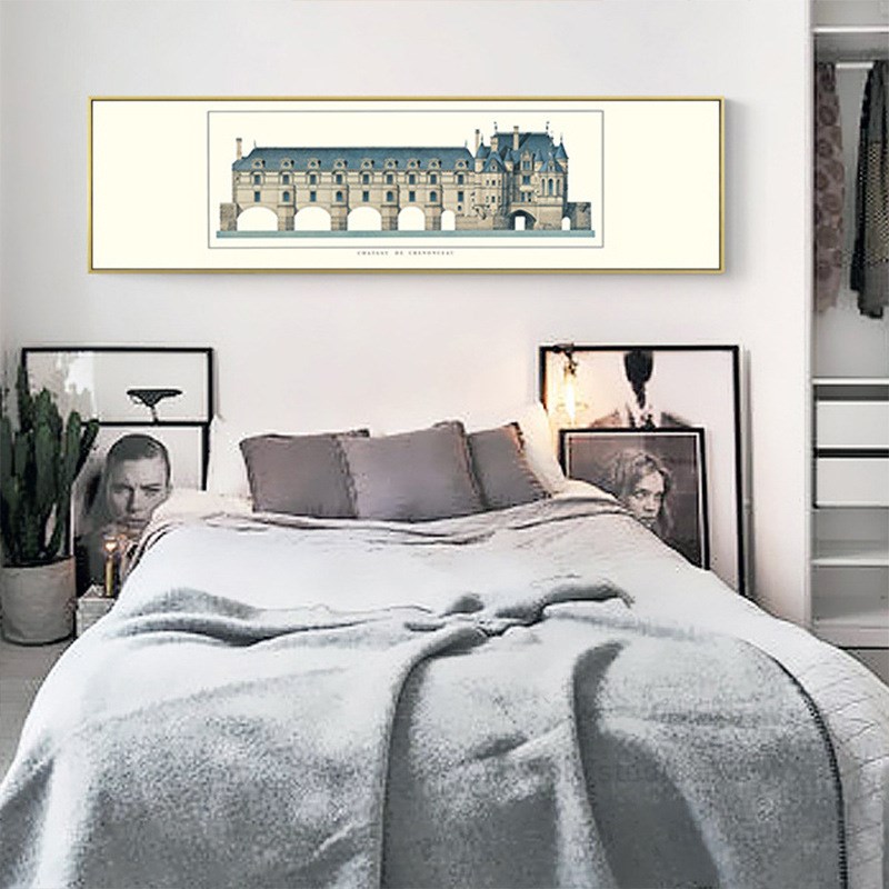 美式复古建筑装饰画卧室床头装饰画主卧背景墙横幅挂壁画货源