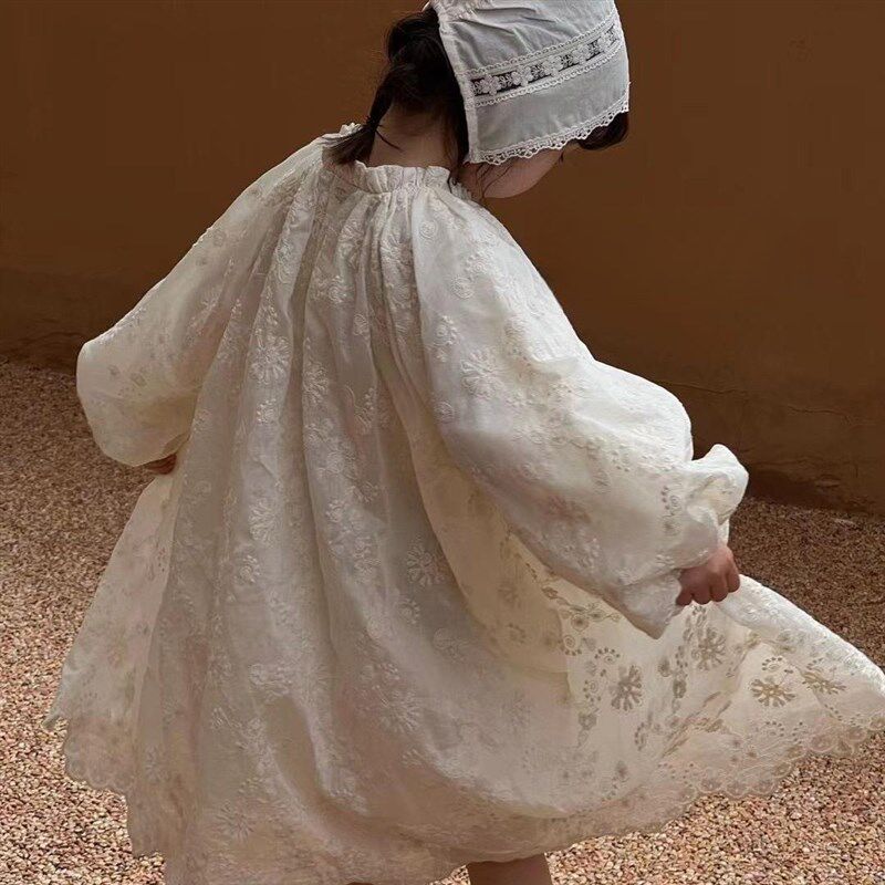 2023新款韩版开学女童裙子儿童连衣裙中小童秋季纯色花边棉布裙潮