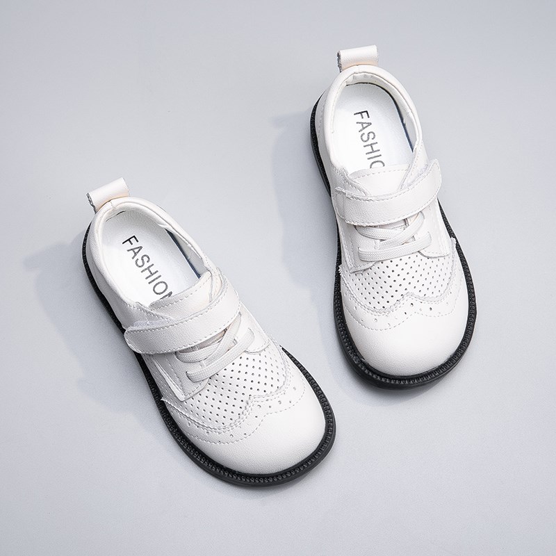 女童皮鞋夏季真皮凉鞋黑白小学生镂空英伦演出女孩软底儿童公主鞋