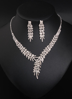 新娘水钻项链耳环套装 韩国百搭时尚锁骨链女结婚宴会礼服配饰品
