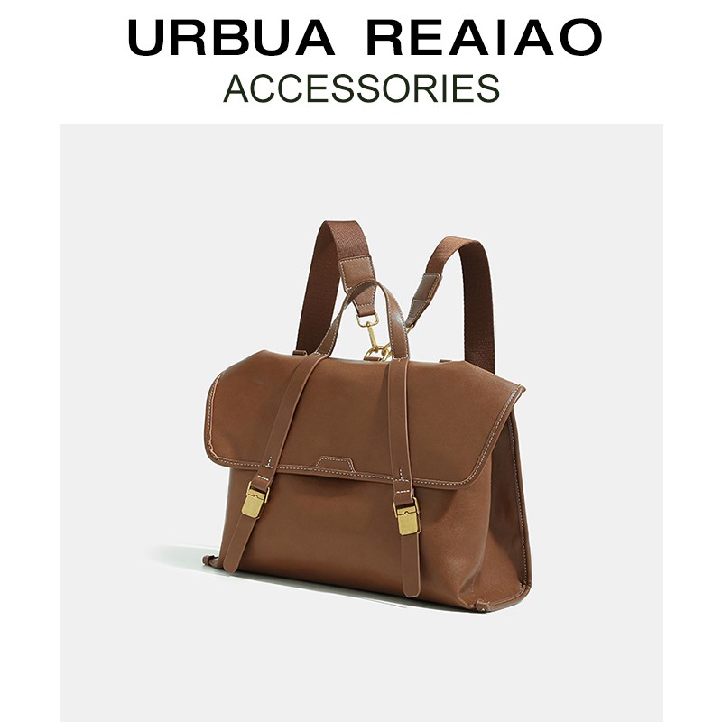 植鞣牛皮双肩包女2024新款游历公文包无性别斜挎包大容量通勤背包