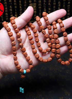 龙纹桃核手串小籽108单面十八罗汉长串民族风核雕文玩项链脖挂男