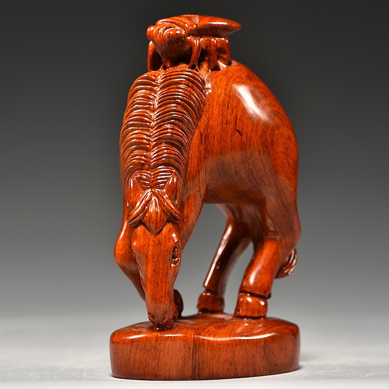 花梨木雕马上赢摆件家居博古架办公桌面装饰实木质工艺品开业礼品