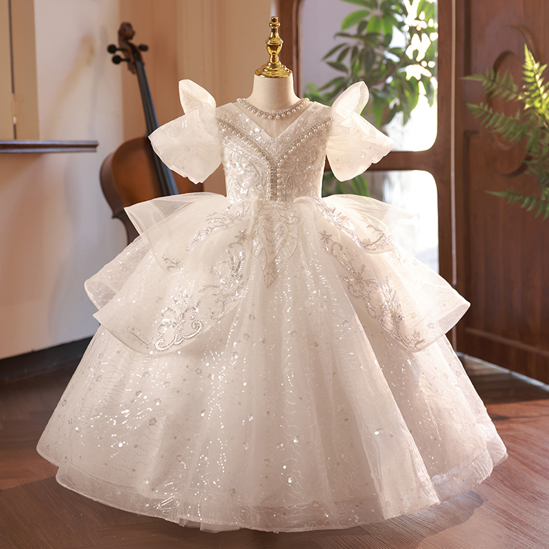 儿童晚礼服十岁生日女童公主裙高端轻奢亮片走秀主持人钢琴演出服