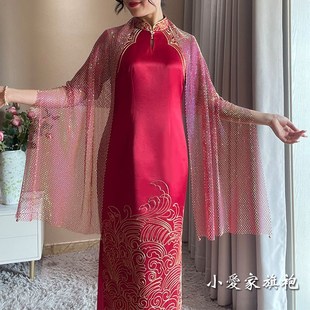 2025年春新款旗袍披肩婚礼妈妈外搭配晚礼服结婚婆婆婚宴红色钻夏