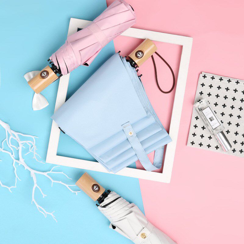 雨伞定制自动简约商务伞纯色小清新木手柄复古三折雨伞时尚遮阳伞