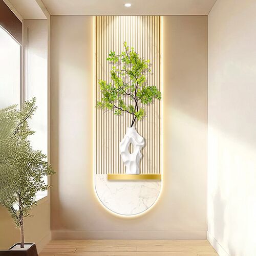 奶油风入户玄关装饰画小清新绿植竖版壁灯走廊过道W灯画大幅挂画