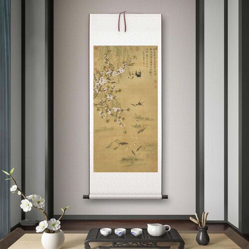 清恽寿平《燕喜鱼乐》客厅书房茶室装饰画挂画玄关高Z清卷轴字画